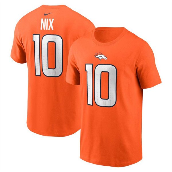 Men's Denver Broncos #10 Bo Nix Orange Name & Number T-Shirt