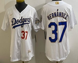 Women's Los Angeles Dodgers #37 Teoscar Hernandez White 2026 Gold Collection Stadium Jersey