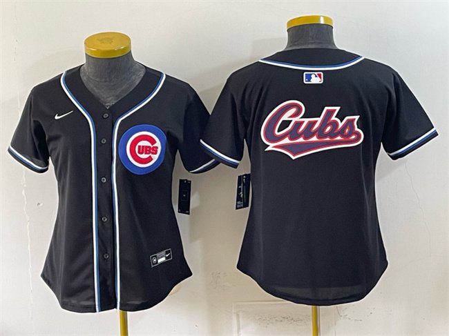 Youth Chicago Cubs Team Big Logo 2026 Fashion Replica Black Out Stitched Baseball Jersey