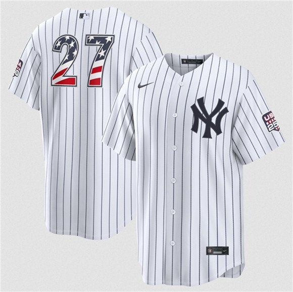 Men's New York Yankees #27 Giancarlo Stanton White 2026 USA 250 Fourth of July Home Stadium Stitched Baseball Jersey