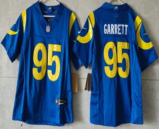 Women's Los Angeles Rams #95 Myles Garrett Limited Blue FUSE Vapor Jersey
