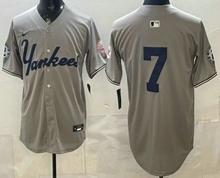 Men's New York Yankees #7 Mickey Mantle Grey Without Name Limited Jersey