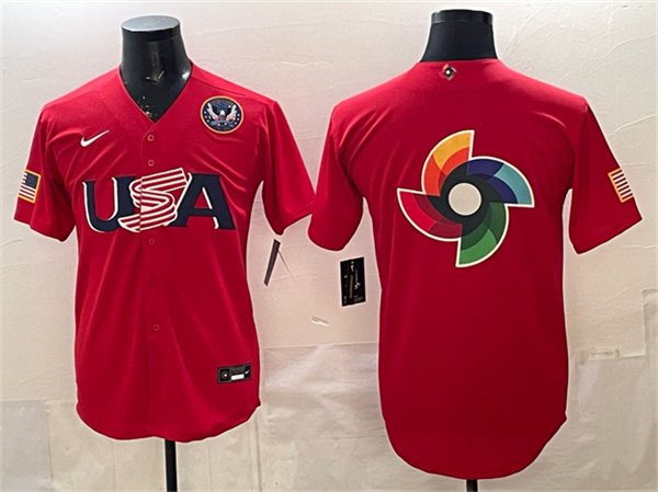 Men's USA Baseball Team Big Logo Red 2026 World Baseball Classic United States 250th Anniversary Patch Stadium Stitched Jersey