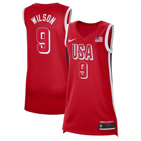 Women's USA Basketball #9 A'ja Wilson Red 2024 Swingman Stitched Jersey