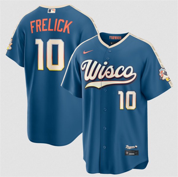 Men's Milwaukee Brewers #10 Sal Frelick Mineral Blue 2026 City Connect Stadium Stitched Stitched Baseball Jersey