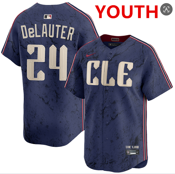 Youth cleveland guardians #24 chase delauter navy 2024 city connect limited stitched jersey