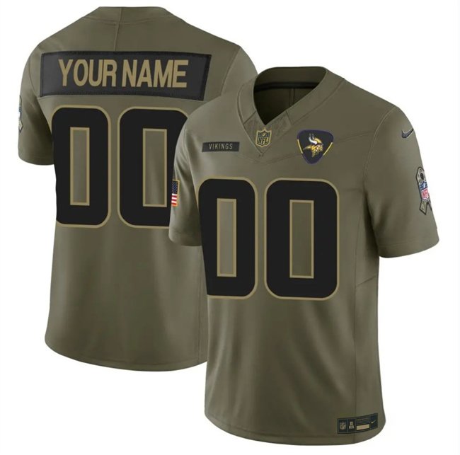 Men's Minnesota Vikings Active Player Custom Olive 2025 F.U.S.E. Salute to Service Limited Stitched Football Jersey