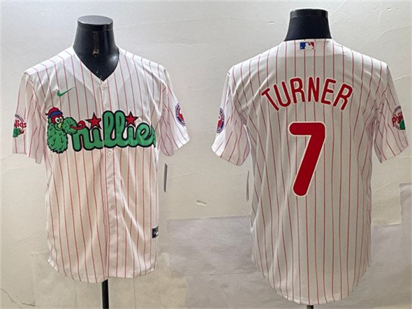 Men's Philadelphia Phillies #7 Trea Turner White Phanatic Cool Base Stitched Jersey