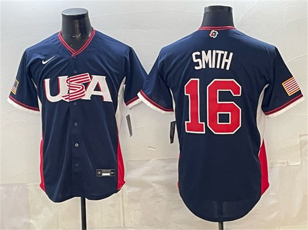 Men's USA Baseball #16 Will Smith Navy 2026 World Baseball Classic Road Stadium Stitched Jersey