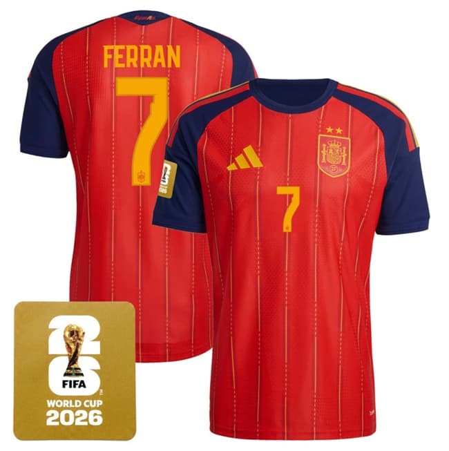 Men's Spain Team #7 Ferran Red 2026 World Cup Home Soccer Jersey