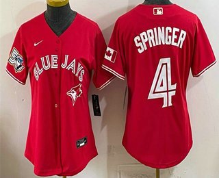 Women's Toronto Blue Jays #4 George Springer Red 50 Seasons Patch Stitched Jersey