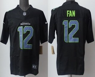 Men's Seattle Seahawks #12 Fan Limited Black Fashion FUSE Vapor Jersey