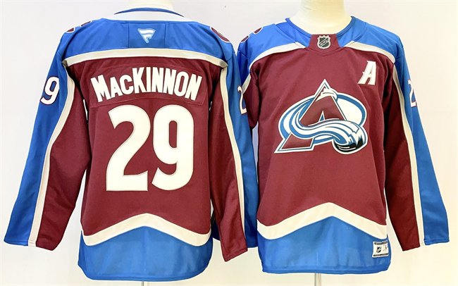 Men's Colorado Avalanche #29 Nathan MacKinnon Burgundy 2024-25 With A Patch Stitched Jersey