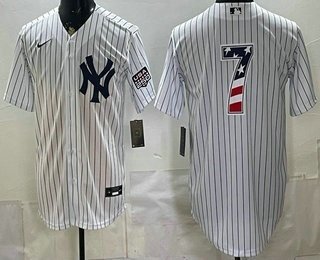 Men's New York Yankees #7 Mickey Mantle White 2026 USA 250 Fourth of July Home Stadium Stitched Jersey
