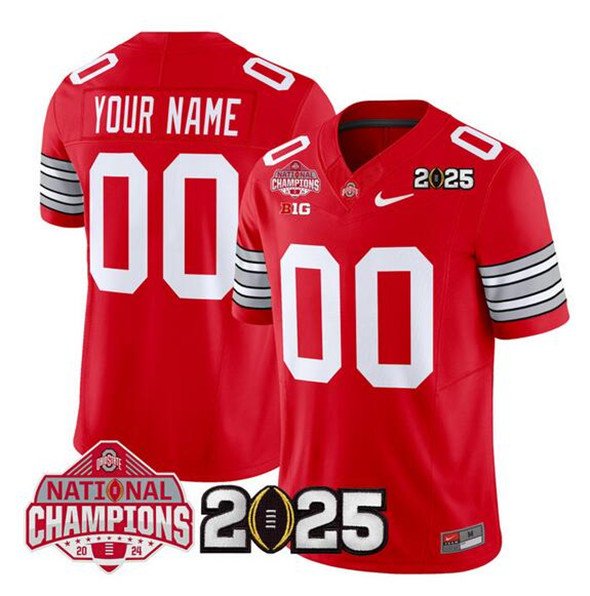 Men's Ohio State Buckeyes Active Player Custom Red 2025 CFP Final With National Champions Patch F.U.S.E. Vapor Limited Stitched Jersey