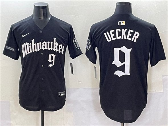 Men's Milwaukee Brewers #9 Bob Uecker Black 'Gothic 414 Shadows Edition' Vapor Premier Limited Stitched Jersey