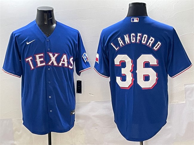 Men's Texas Rangers #36 Wyatt Langford Royal Cool Base Limited Stitched Baseball Jersey