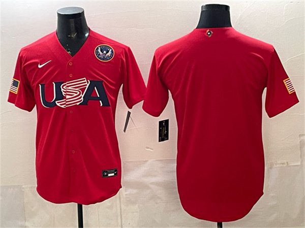 Men's USA Baseball Blank Red 2026 World Baseball Classic United States 250th Anniversary Patch Stadium Stitched Jersey