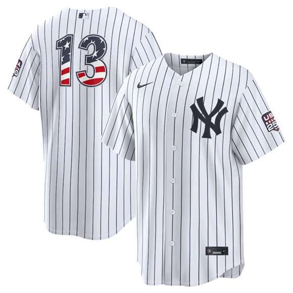 Men's New York Yankees #13 Jazz Chisholm Jr White 2026 USA 250 Fourth of July Home Stadium Stitched Baseball Jersey