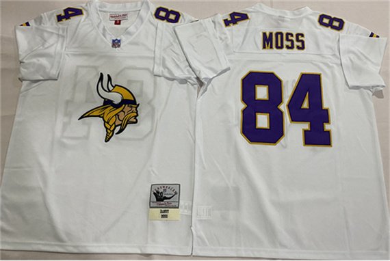 Men's Minnesota Vikings #84 Randy Moss White Throwback Football Stitched Jersey