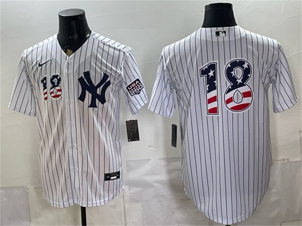 Men's New York Yankees #18 Johnny Damon White 2026 USA 250 Fourth of July Home Stadium Stitched Baseball Jersey