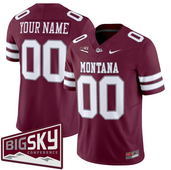 Men's Montana Grizzlies Active Player Custom Maroon 2025 F.U.S.E. Big Sky Patch Vapor Limited V1 Stitched Football Jersey