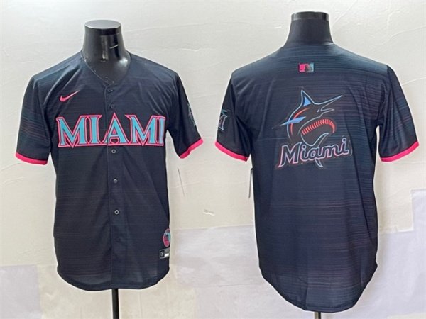 Men's Miami Marlins Team Big Logo Black 2025 City Connect Limited Stitched Baseball Jersey