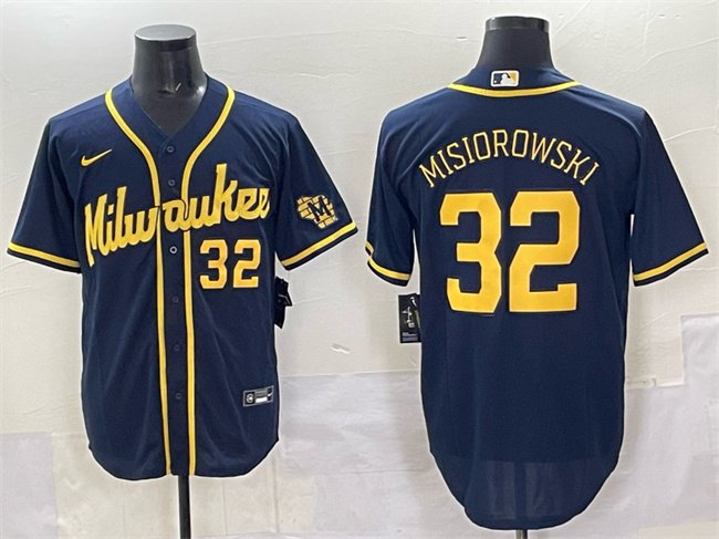 Men's Milwaukee Brewers #32 Jacob Misiorowski Navy 2025 With Patch Stitched Jersey
