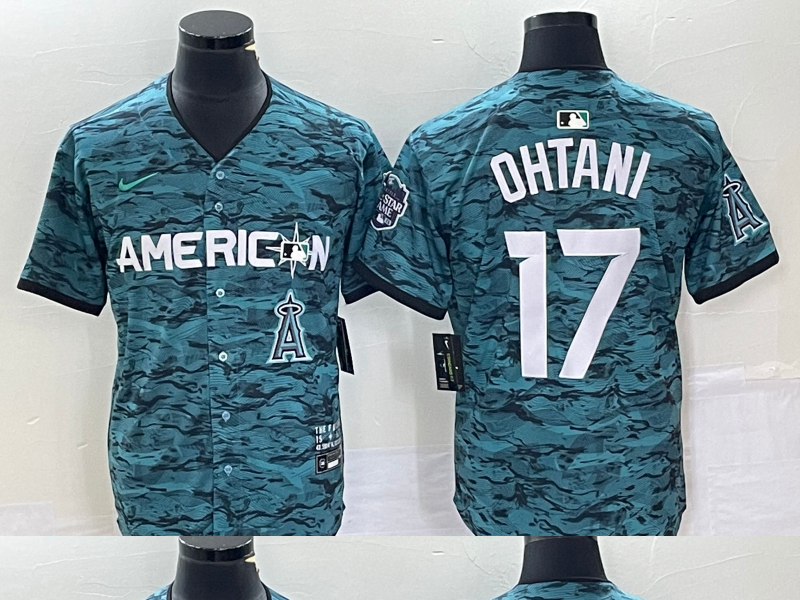 Men's Los Angeles Angels #17 Shohei Ohtani Teal 2023 All Star Cool Base Stitched Jersey