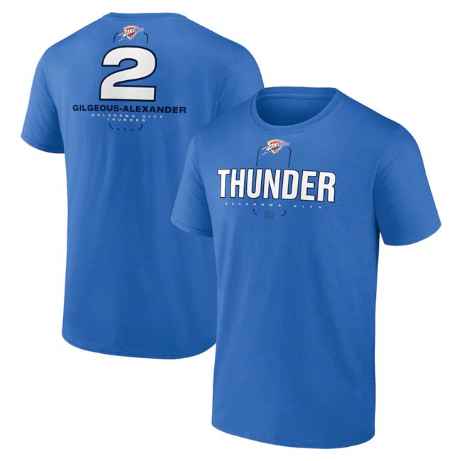 Men's Oklahoma City Thunder #2 Shai Gilgeous-Alexander Blue Behind The Back Name & Number T-Shirt
