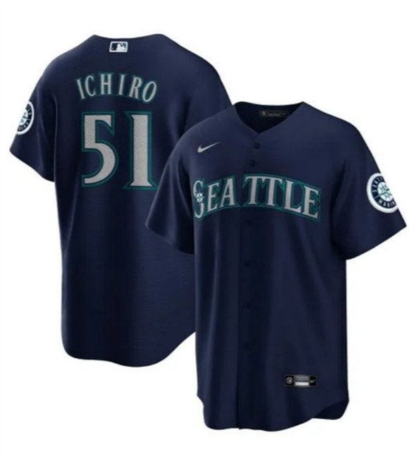Men's Seattle Mariners #51 Ichiro Suzuki Navy Cool Base Stitched Baseball Jersey
