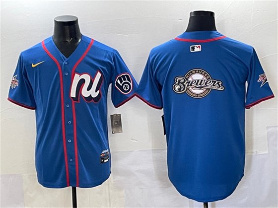 Men's Milwaukee Brewers Team Big Logo Blue 2025 All-Star Edition Limited Stitched Jersey