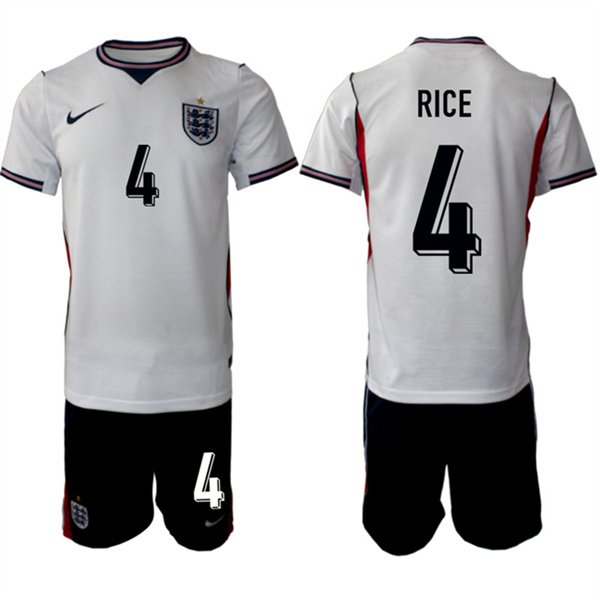 Men's England #4 Declan Rice 2026 White Home Soccer Jersey Suit
