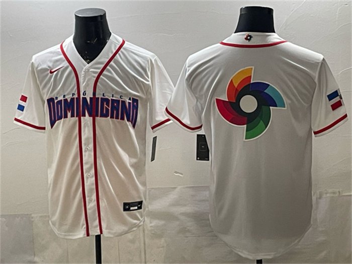 Men's Dominican Republic Baseball Team Big Logo White 2026 World Baseball Classic Home Stadium Stitched Jersey