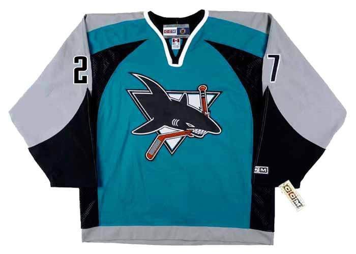 Men's San Jose Sharks #27 SCOTT PARKER 2003 CCM Throwback NHL Home Hockey Jersey