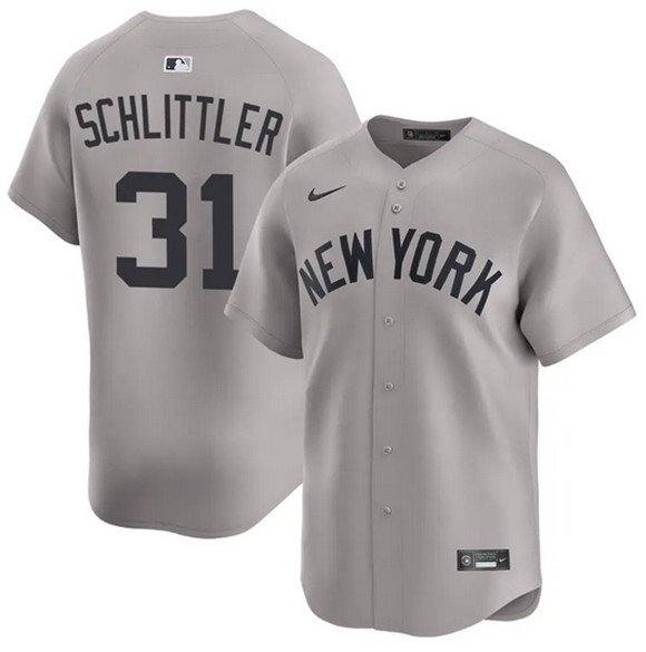 Mens New York Yankees #31 Cam Schlittler Gray 2026 Road Limited Stitched Baseball Jersey