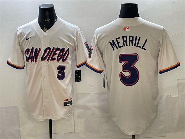 Men's San Diego Padres #3 Jackson Merrill Cream 2026 City Connect Stadium Stitched Baseball Jersey