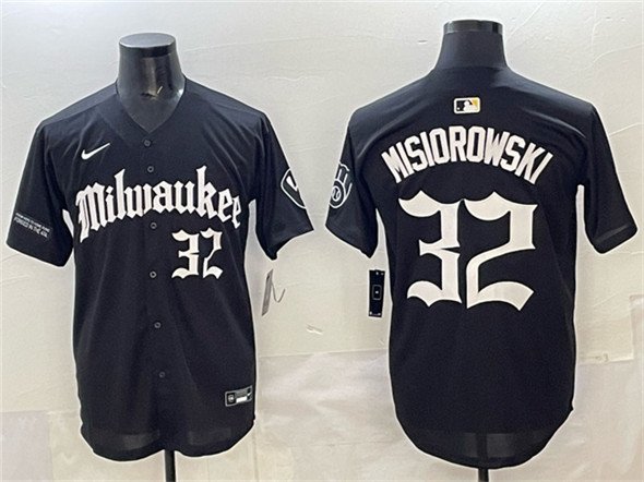 Men's Milwaukee Brewers #32 Jacob Misiorowski Black 'Gothic 414 Shadows Edition' Vapor Premier Limited Stitched Jersey