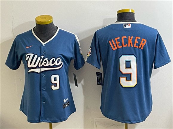 Women's Milwaukee Brewers #9 Bob Uecker Mineral Blue 2026 City Connect Stadium Stitched Baseball Jersey(Run Small)