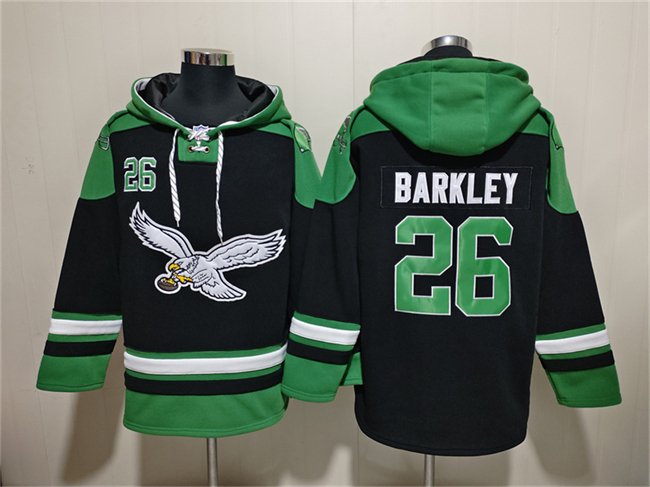 Men's Philadelphia Eagles #26 Saquon Barkley Black Ageless Must-Have Lace-Up Pullover Hoodie