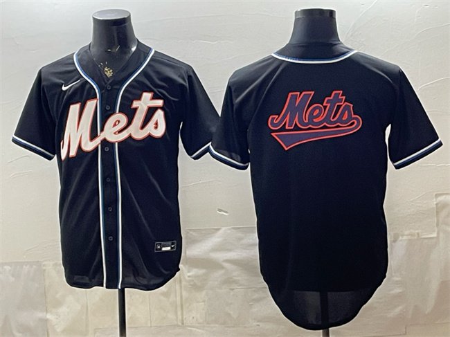 Men's New York Mets Team Big Logo 2026 Fashion Replica Black Out Stitched Baseball Jersey