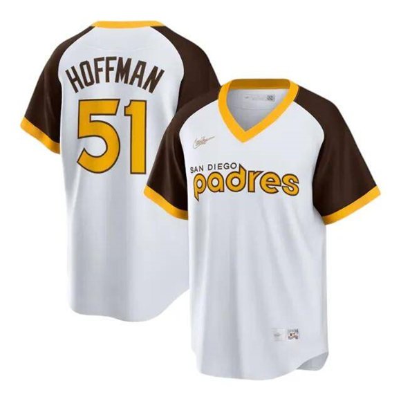 Men's San Diego Padres #51 Trevor Hoffman White Cooperstown Stitched Jersey