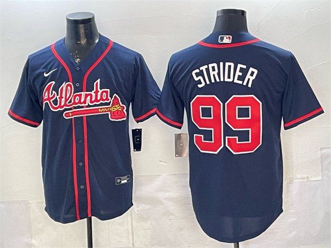 Men's Atlanta Braves #99 Spencer Strider Navy Cool Base Stitched Baseball Jersey