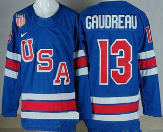 Men's USA #13 Johnny Gudreau Blue 2026 olympics authentic jersey