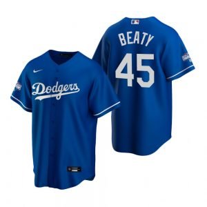 Men’s Los Angeles Dodgers #45 Matt Beaty Royal 2020 World Series Champions Replica Jersey