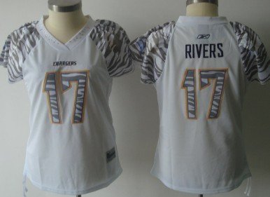 San Diego Chargers #17 Philip Rivers White Womens Zebra Field Flirt Fashion Jersey