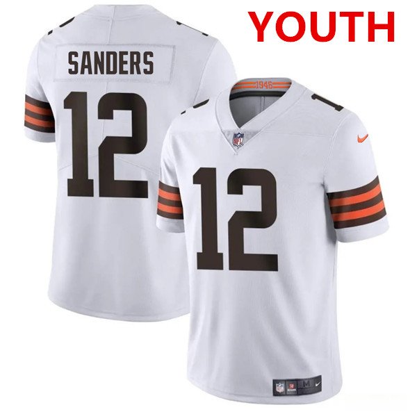 Youth Cleveland Browns #12 Shedeur Sanders White 2025 Vapor Limited Football Stitched Jersey