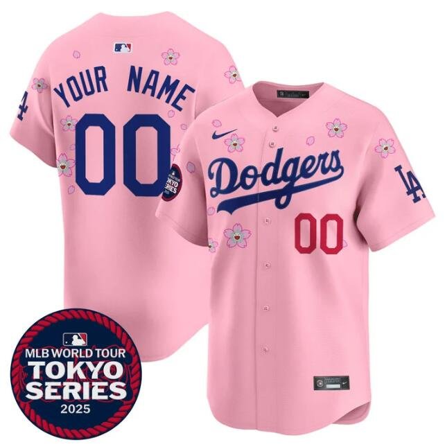 Men's Los Angeles Dodgers Active Player Custom Pink 2025 Tokyo Series Limited Stitched Baseball Jersey