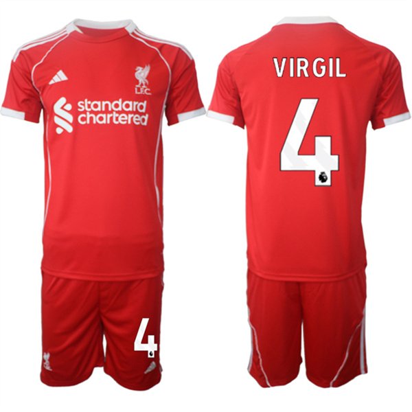 Men's Liverpool #4 Virgil 2025 Red Home Soccer Jersey Suit