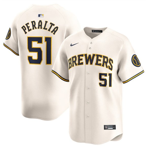 Men's Milwaukee Brewers #51 Freddy Peralta Cream Limited Stitched Baseball Jersey